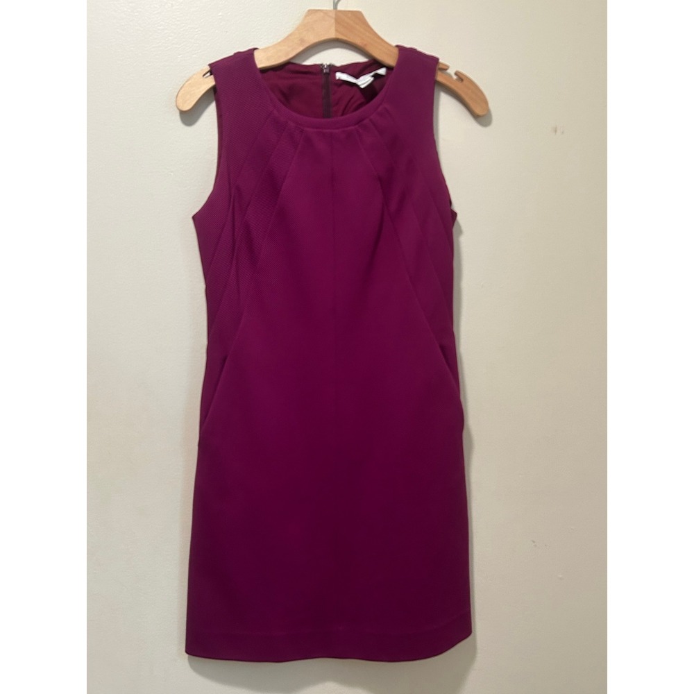 Diane von Furstenberg Magenta Purple Textured Sleeveless Pocket Shift Dress Chic